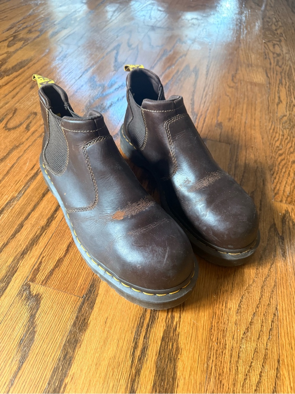Dr. Martens Brown Leather Chukka Boots with Yellow Heel Tabs